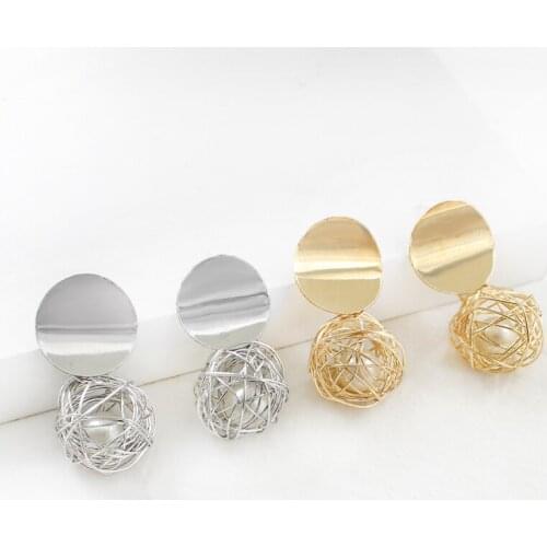 Newest Fashion Metal Large Round Earrings Metal Geometric Woven Ball Drop Earrings Party Engagement Female Gift Jewelry Aretes
