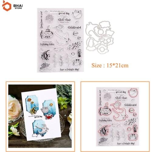 2021 New Sea Animals Stamps Clear Stamps and Metal Cutting Dies for DIY Scrapbooking Card Making Christmas Decoration Silicone D