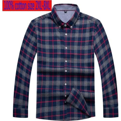 New Arrival Fashion Super Large Men Spring Autumn Flannel Plaid Men Shirt Long Sleeve 100%Cotton Plus Size 2XL3XL4XL5XL6XL7XL8XL