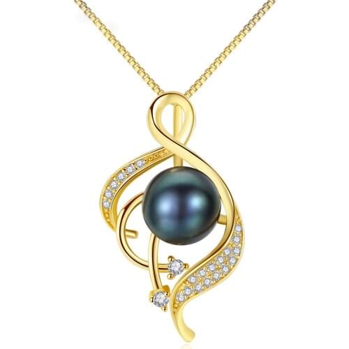 S925 Sterling Silver Freshwater Pearl Necklace Womens Gold Pendant Micro Pave AAA Zircon