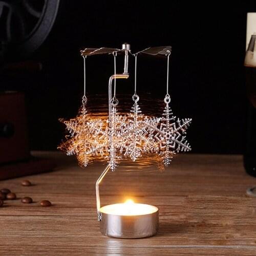 Hot 2Pcs Spinning Candlestick Rotating Metal Snowflake Carousel Tea Light Candle Holder Stand Light Romantic Home Decor