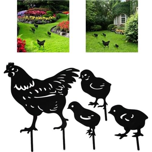 Garden Stakes Acrylic Chickens Family Silhouette Outdoor Lawn Ornaments