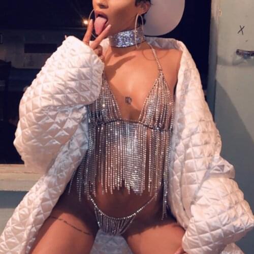 Sexy Fashion Hollow Out Diamond Tassel Women Two Piece Set Spaghetti Strap Cover Up Bikini Crop Top See Through Adjustable Skirt