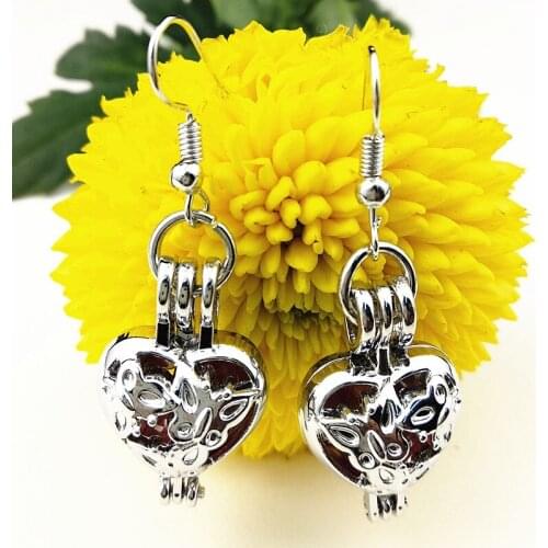 1pais Heart Angel, Mermaid Ethnic style Dangle Earrings Bead Perfume Essential Oil Diffuser Cage Locket Drop Earring for women