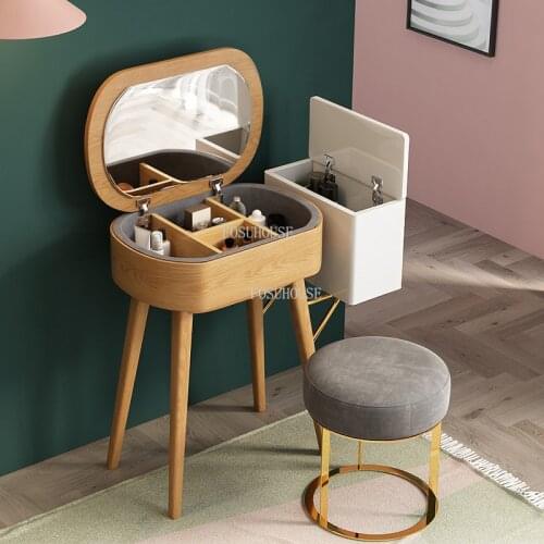Nordic Dresser Small Apartment Dressing Table Bedroom Simple Solid Wood Storage Makeup Table Modern Mini Cover Ins Makeup Tables