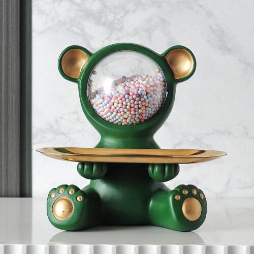 Nordic Home Decoration Bear Small Objects Storage Tray Resin Decoration Figurine Simple Luxury Decoration Home Creative Gifts