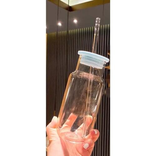 Star Daddy Cup Baby Bottle Transparent Straw Cup Drinking Cup 473ml with Glass Straw Coffee Mug Tumbler with Straw
