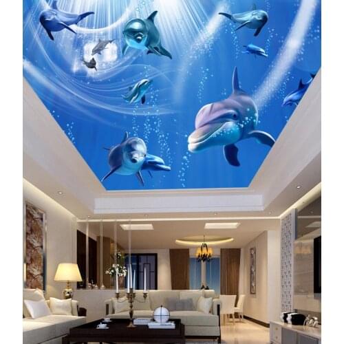 Stereoscopic 3d wallpaper ceiling Underwater world dolphin ceiling wallpaper