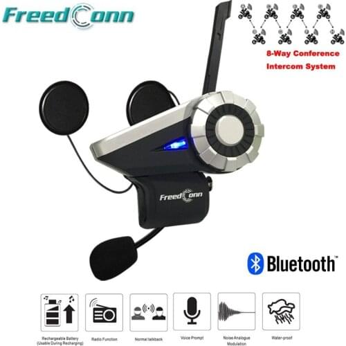 T-Rex 8 Riders Full Duplex Motorcycle Group Talk System 1500M BT Interphone Bluetooth Helmet Intercom Headset with FM