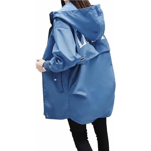 New Plus size Spring Autumn Trench Coats Womens Outerwear Girls Korean Harajuku BF Letter Hooded Windbreaker Coats Loose Female