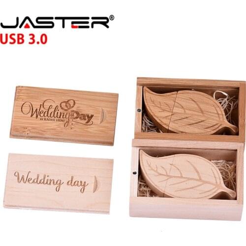 Leaves USB flash drive wooden leaf box USB 3.0 Memory stick 128GB pen drives 32gb pendrive 64 gb Creative gift Free custom Logo