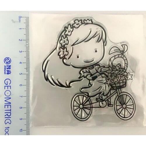 Bike Girl Transparent Silicone Clear Rubber Stamp Sheet Cling Scrapbooking DIY Cute Pattern Photo Album Paper Card Decor