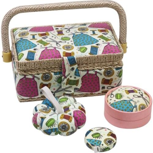 Mini Sewing Kits Fabric Pincushion Needle Threads Scissors Retractable Ruler Tape Measure Storage Box Set Christmas Mom Gifts