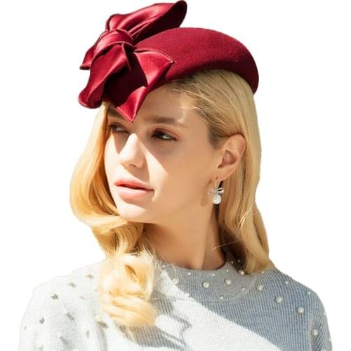 Womens Fascinators Hats Wool Felt Fedora Hat British Black Bow Red Pillbox Lady Wedding Hats For Church Fedora Chapeau Femme