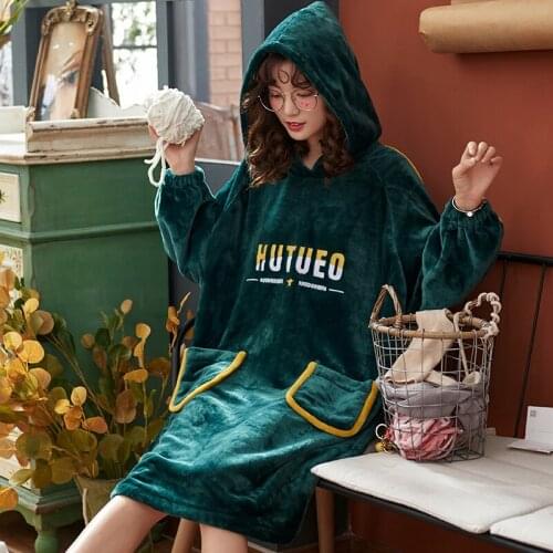 Womens Flannel Full Sleeve Homewear Nightgown Womens Nightdress Spring And Autumn Winter Pajamas Set