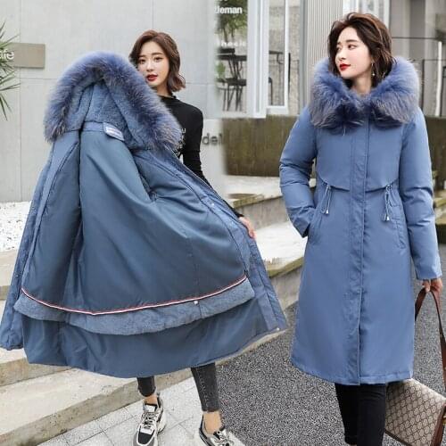 2021 Snow Wear Long Parkas Winter Jacket Women Fur Hooded Clothing Female Fur Lining Thick Winter Coat Women