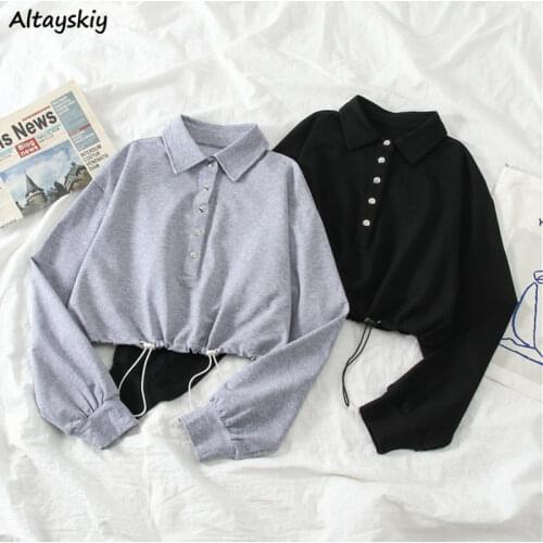 Hoodies Women Cropped Sweatshirts Streetwear Korean Style Autumn Young Girls Newest Daily 2XL Solid Design Pullovers All-match