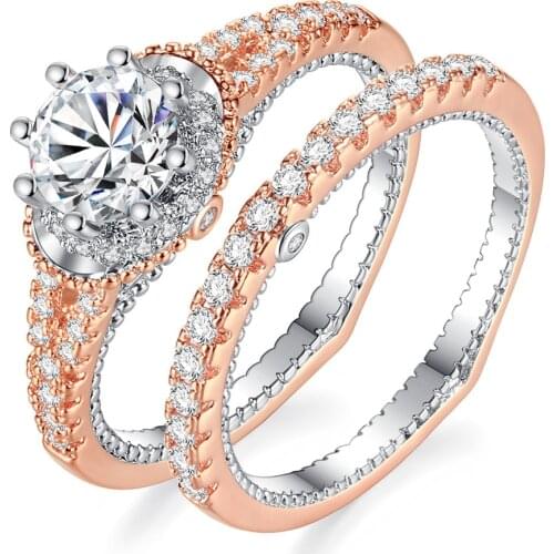 Rose Gold Female Set Ring Cubic Zirconia Womens Ring Fashion Classic Personality Accessories Hot New Gift