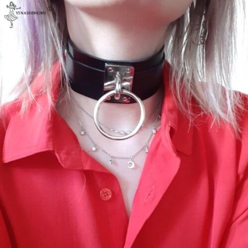 Harajuku Choker Necklace Sexy Pu Leather Women Collar Bondage Necklace Jewelry Goth Belt Choker Gothic Necklace Punk Club Party