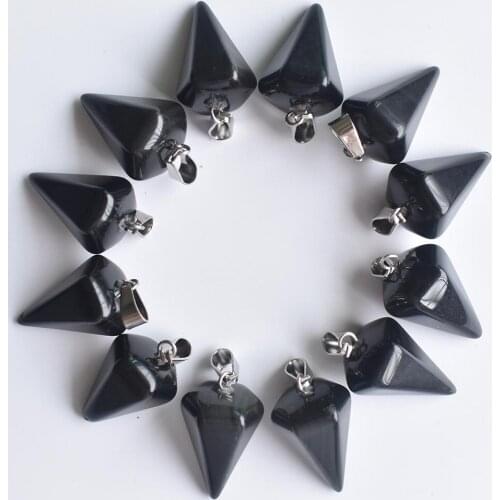 2020 New Fashion hexagonal pyramis shape Natural Black Onyx Stone pendants charms for jewelry making 12pcs Wholesale free