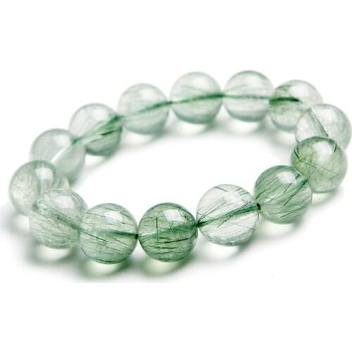 16mm Genuine Brazil Natural Green Rutilated Quartz Crystal Round Bead Bracelets For Women Charm Powerful Stretch Mens Bracelet
