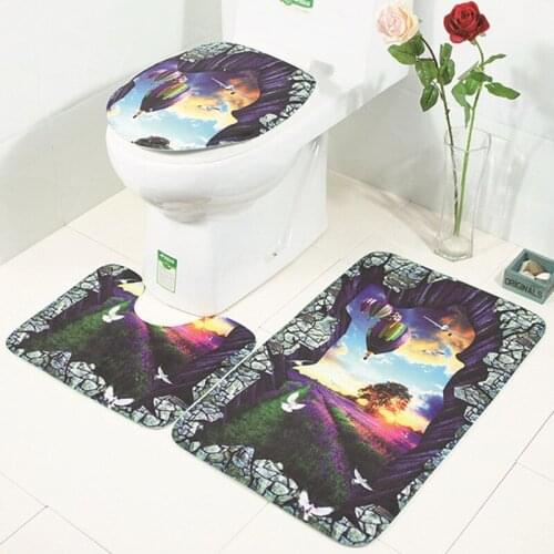 3Pcs/Set Flannel Bathroom Mat Non Slip Toilet Seat Cover Bathroom Pad Floor Mat Rug Carpet Pedestal Rug WC Lid Toilet Cover