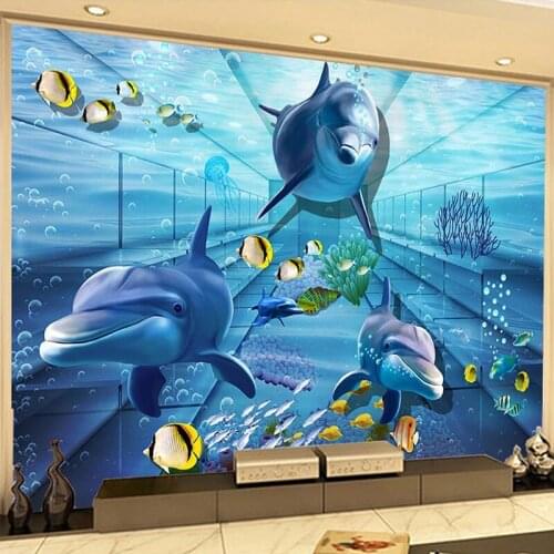 3D Shark Dolphin Underwater World TV Background Wall Mural Living Room Children Room Bedroom Custom Photo Wallpaper For Walls 3D