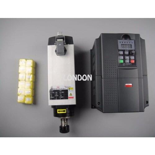 4KW square ER20 AC380V air cooling spindle with 4KW matched VFD inverter+12 pieces ER20 collets