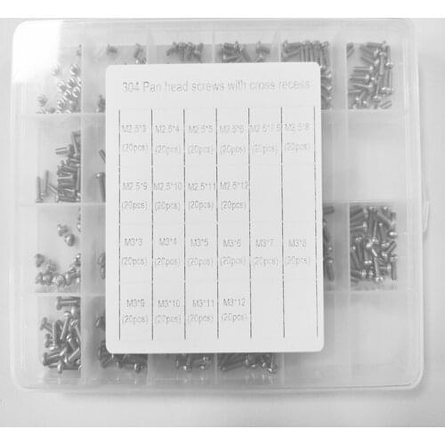 400pcs 304 M2.5/M3 box-packed screw stainless steel Pan head screws with cross recess GB818 DIN7985 ISO 7045