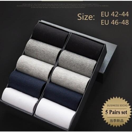5 Pairs Mens Cotton Socks Anti Deodorant Large Size Crew Socks Casual Standard Men Business Black Long Sock Set 45-48