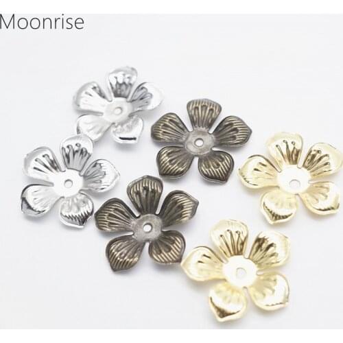 50pcs 22mm Silver Charm Flower Filigree Loose Spacer Beads End Caps Crafts Finding Jewelry Making DIY HK122