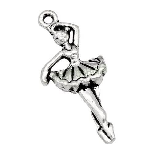 50pcs-Ballet Dancer Charms Antique Silver Ballerina Charms Pendant, Dancing Girl 31x14mm
