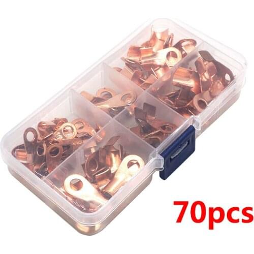 70pcs OT-10A 20A 30A 40A 50A Dia Red Copper Circular Splice Ring Terminal Wire Naked Battery Cable Connector lugs Terminals