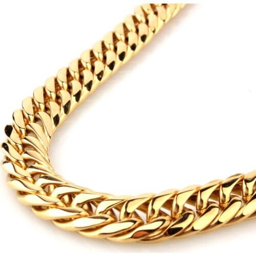 9/11/13/16/19/21MM Fashion Jewelry Stainless Steel Gold Tone Cuban Curb Link Chain Men Women Necklace Or Bracelet Wristband7-40"