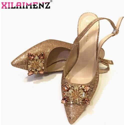 Champagne African Wedding Sandals Shoes Without Bag To Match Italian shoes 2019 Summer Women Shoes Ladies To Match Lace Dress
