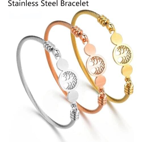 Fashion Stainless Steel Hollow Tree Of Life Open Bracelets For Women Men Gold Lucky Couple Bracelets Party Simple Women Jewelry
