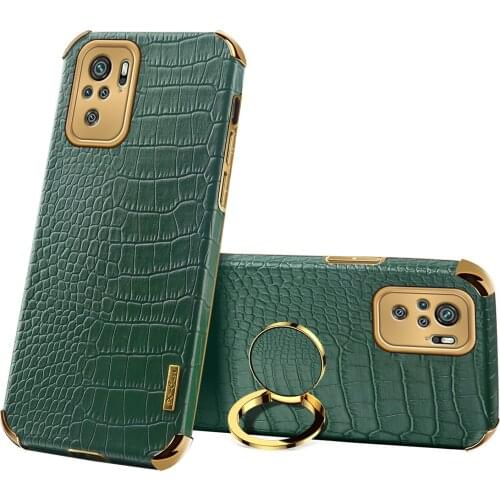 Redmi Note 10 Pro Max Case Luxury Crocodile Finish PU Leather Soft TPU Back Cover for Xiaomi Redmi Note 10S Finger Ring Holder