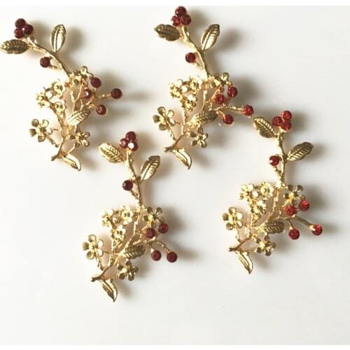 CJSIR 5Pcs Red Crystal Branch Alloy Crafts Supplies Rhinestone Flatback for DIY Bridal Headdress Jewelry Accessory Decoration