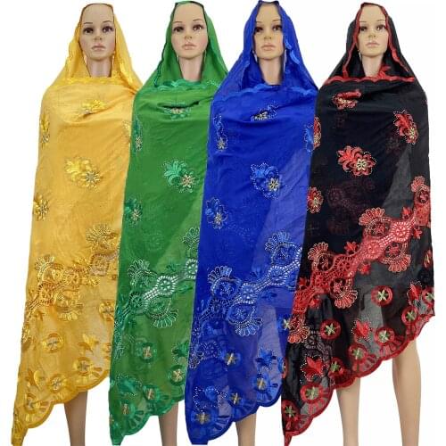 Exclusive sales Cotton Scarf Flower Embroidery Dubai Islamic African Muslim Women Turban Headtie Cotton Soft Scarf BW10