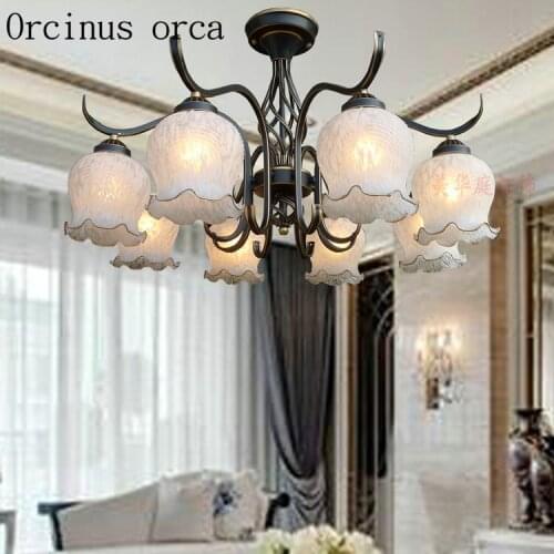 European classic flower Iron Chandelier living room bedroom American style simple retro glass chandelier free shipping