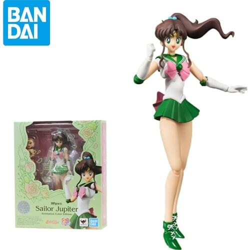 Original Bandai SHF Sailor Moon Sailor Jupiter Animated version Action Figure PVC Anime Model Doll Decoration Toy Birthday Gift