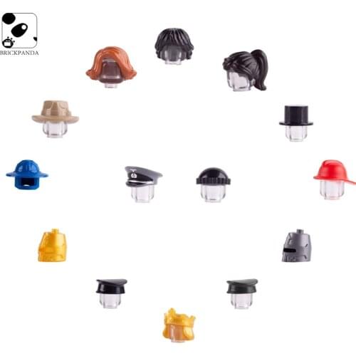 City Building Blocks Minifigs Headwear Parts Firefighter Girls Hat WW2 Military Medieval Soldiers Helmet Police Cap Toy for Kids