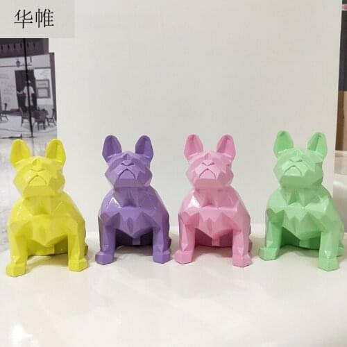 Exquisite and cute handmade resin pet dog statue bulldog sculpture geometric dog figurine crafts home decoration accessories