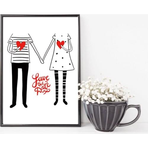 Unframed Girl And Boy In Love With Heart Hand In Hand Nordic Style Popular Canvas Art Print Painting For Study Room Home Decor