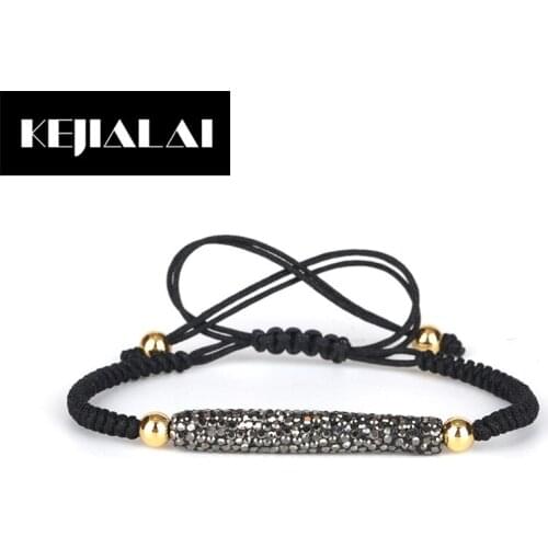 KEJIALAI Rhinestone Long Tube Bar Charm Bracelet Handmade Macrame Bracelet for Women and Men Simple Style Accessories Jewelry