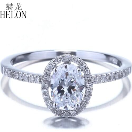 HELON VVS/DEF Moissanite Ring Solid 10k White Gold Oval Cut 7x5mm Lab Grown Diamond Wedding Ring For Women Trendy Jewelry Gift
