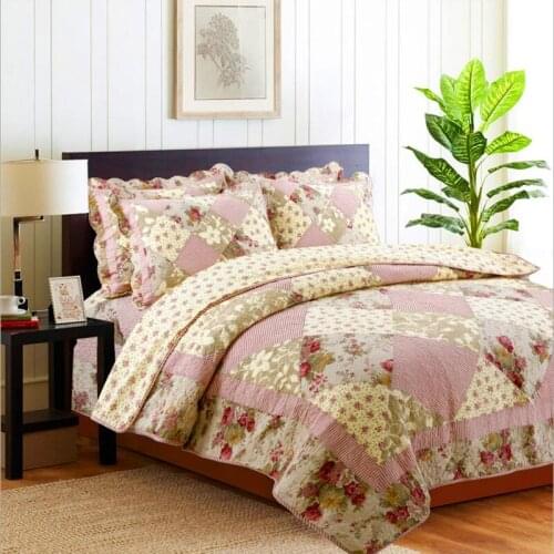 3/4pcs Bed cover Broken flower slanting puzzle Bedspread Khaki Pink Bedding set twill Quilt Quilting Blanket Pillow cases