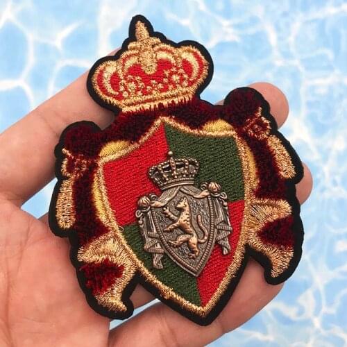 Hot Toothbrush Embroidery Metal Patch Shield Sheet Crown Applique Clothing jacket badge patches for Clothing
