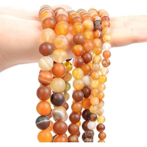 Frosted Natural Stone Beads Matte Yellow Sardonyx Agate Round Loose Spacer Beads for Jewelry Making Bracelets Necklace 6/8/10MM