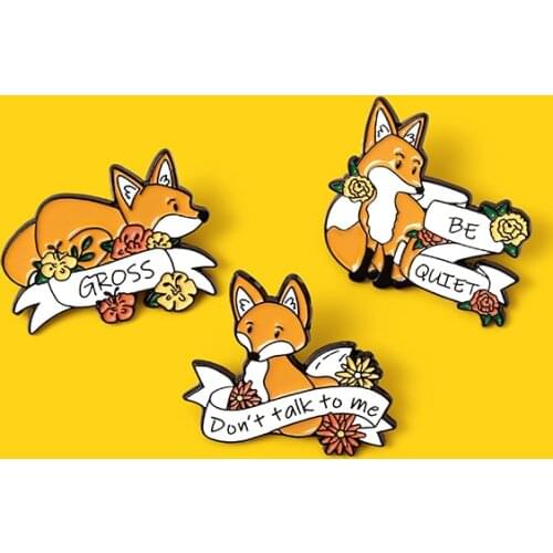 Cartoon Fox Brooch Enamel Pin Don't talk to me Be quiet Forest Animal Brooches Bag Clothes Lapel Badge Jewelry Gift for Kids